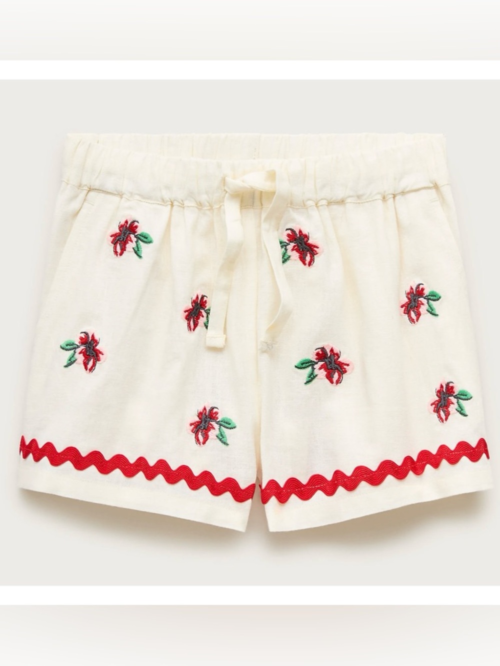 NWT J.Crew Crewcuts Girls' Embroidered Flower Short Linen Blend Ivory